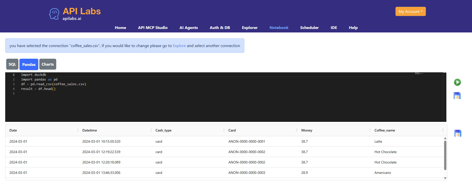 PANDAS Analysis of API/MCP data - AI powered